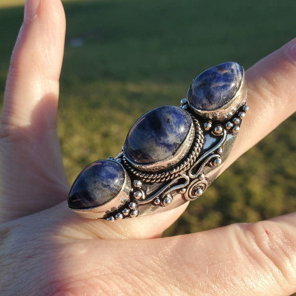 New Oversized Sodalite 925 Silver Statement Ring. - Picture 16 of 16